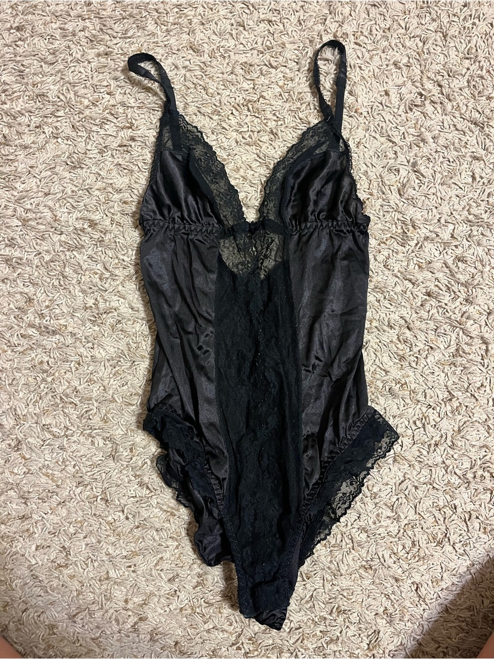 Black Lace-Trim Vintage Bodysuit